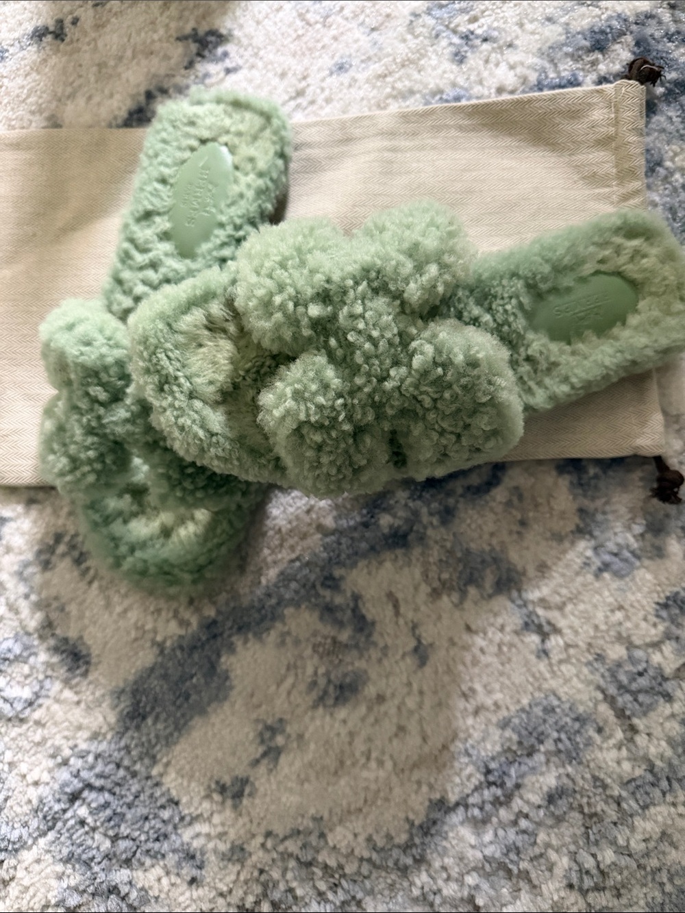 Hermés Oran Shearling Mint Green Teddy Sandals Authentic SIZE 36